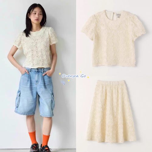 圆领短袖上衣+半身裙+手提包套装