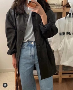 国内现货fever同款 the barnnet 八奶复古中性简约中长款皮衣外套