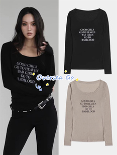 现货 BADBLOOD 徐璐 申有娜同款字母弹力薄款防晒长袖T恤打底衫女