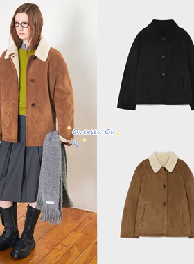 现货 lowclassic 25新款韩系翻领单排扣麂皮野马夹克皮毛一体外套