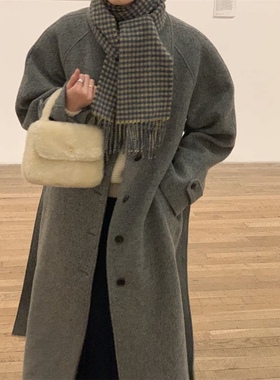 现货 2023秋冬新款 LEROBE 韩版翻领休闲宽松长款毛呢大衣外套女