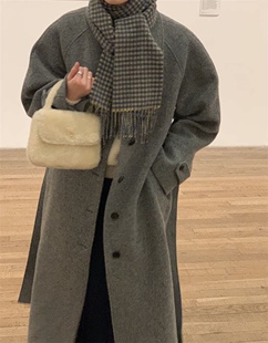 现货 2023秋冬新款 LEROBE 韩版翻领休闲宽松长款毛呢大衣外套女