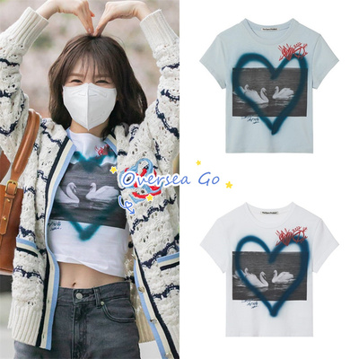 短袖t恤天鹅印花女刘智敏同款