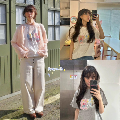 现货Fletta 2025新款时尚洋气减龄圆领编辫子的少女印花短袖T恤女