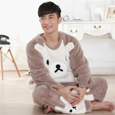 男士睡衣珊瑚绒加厚保暖可爱套装