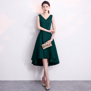 墨绿色晚礼服女高级感气质宴会高贵年轻小个子无袖连衣裙平时可穿