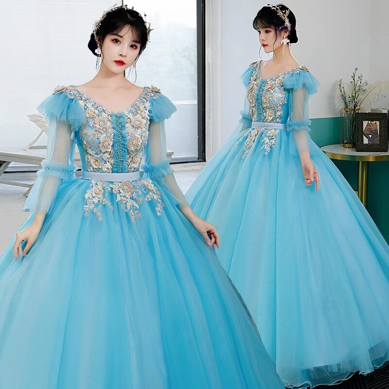 独唱美声艺考礼服女2026新款主持人舞台演出服蓬蓬裙显瘦彩纱长款