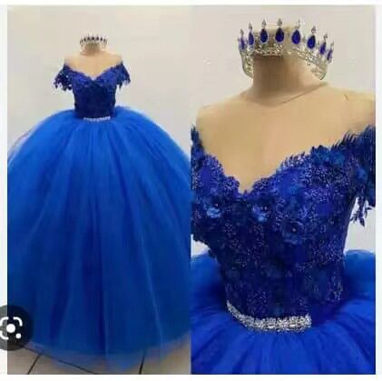宝蓝色一字肩绑带晚礼服主持合唱声乐艺考礼服裙简约大气仙气礼服