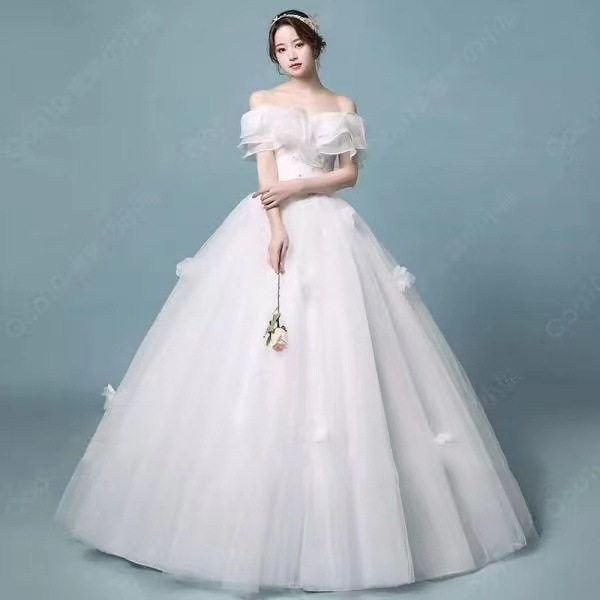 法式一字肩缎面婚纱主纱新娘2026新款高级质感小个子出门纱夏季