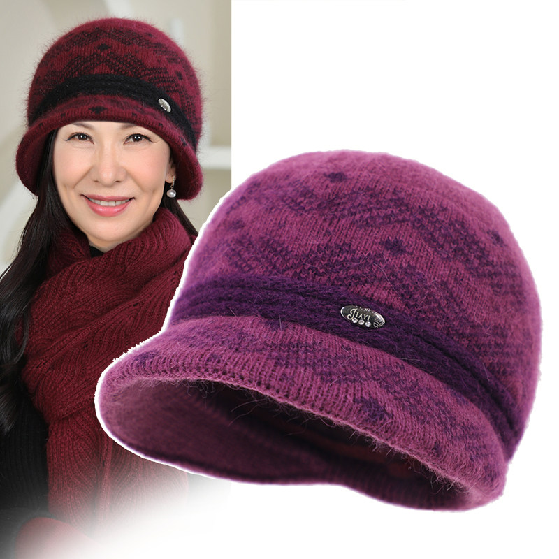 老人奶奶毛线帽女秋冬天妈妈帽子