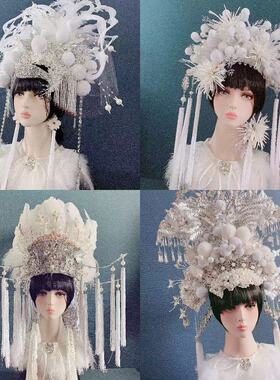 戏曲写真发饰古装演出帽子头饰白色主题风影楼头饰发饰品发冠流苏