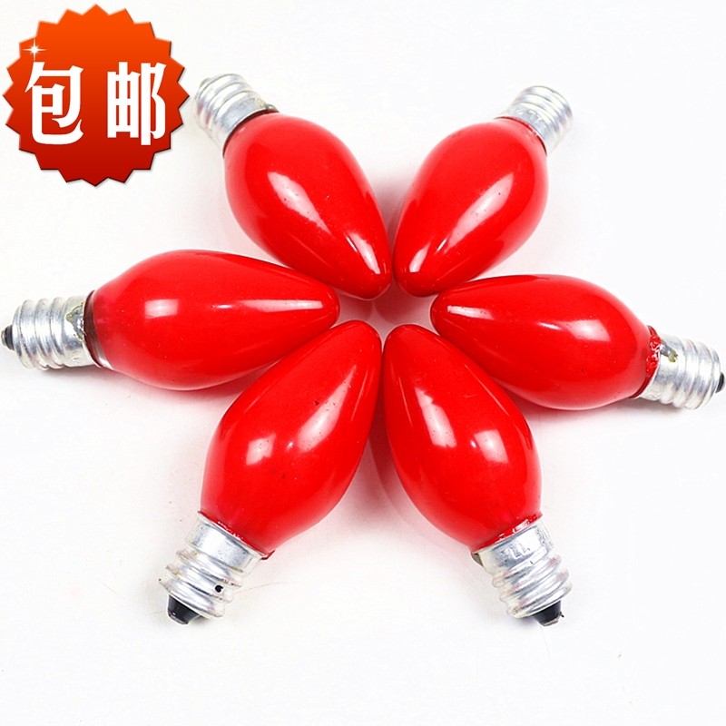 小尖灯泡照明电器e12灯头220v莲花灯灯泡红色(非led)灯螺口灯泡