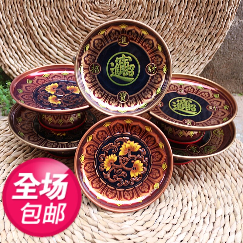 包邮铜合金果盘莲花果碟进宝圆形供盘佛前供奉拜神水果盘