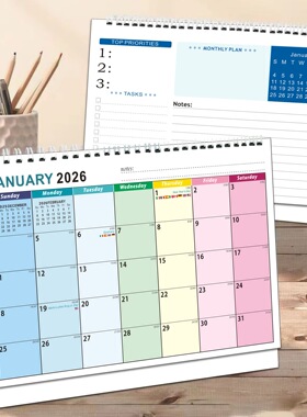 亚马逊货源26-27年全英文台历美国假期周计划日历彩色印刷