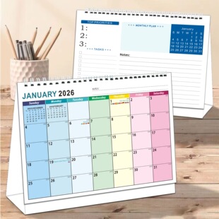 亚马逊货源26 27年全英文台历美国假期周计划日历彩色印刷