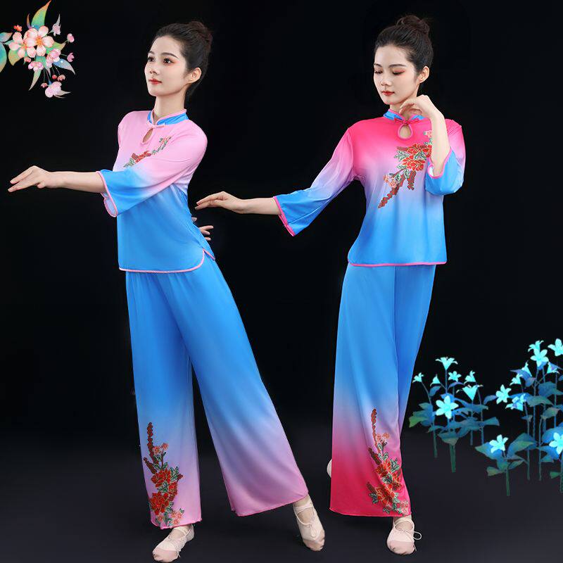 广场舞演出服中老年扇子