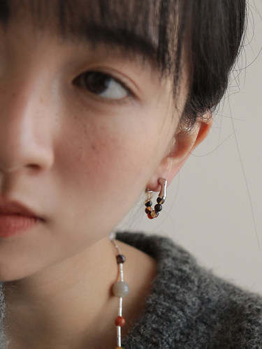小众复古玛瑙串珠925银针耳钉女