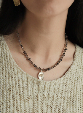 原创天然茶晶大象吊坠串珠项链