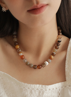 原创天然玛瑙圆珠手工串珠项链女