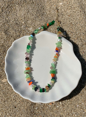 est studio原创设计手作不规则碎石淡水珍珠项链小众复古颈链叠戴