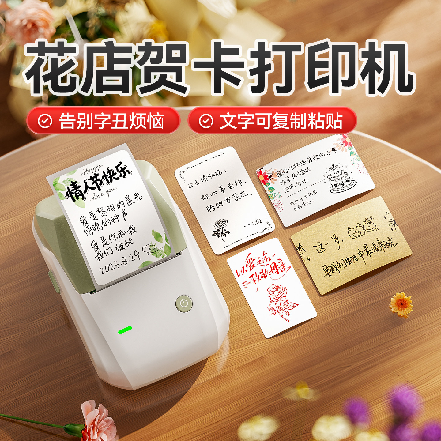 精臣B1贺卡打印机花店小卡片专用标签打印机鲜花店生日节日祝福语便利贴纸花束贴纸便签手持便携迷小型标签机