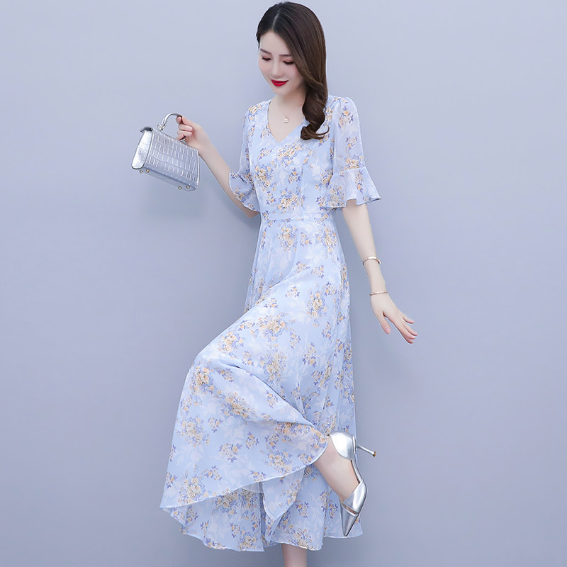 雪纺碎花连衣裙女2024新款夏季长款气质高级感中年妈妈夏装长裙