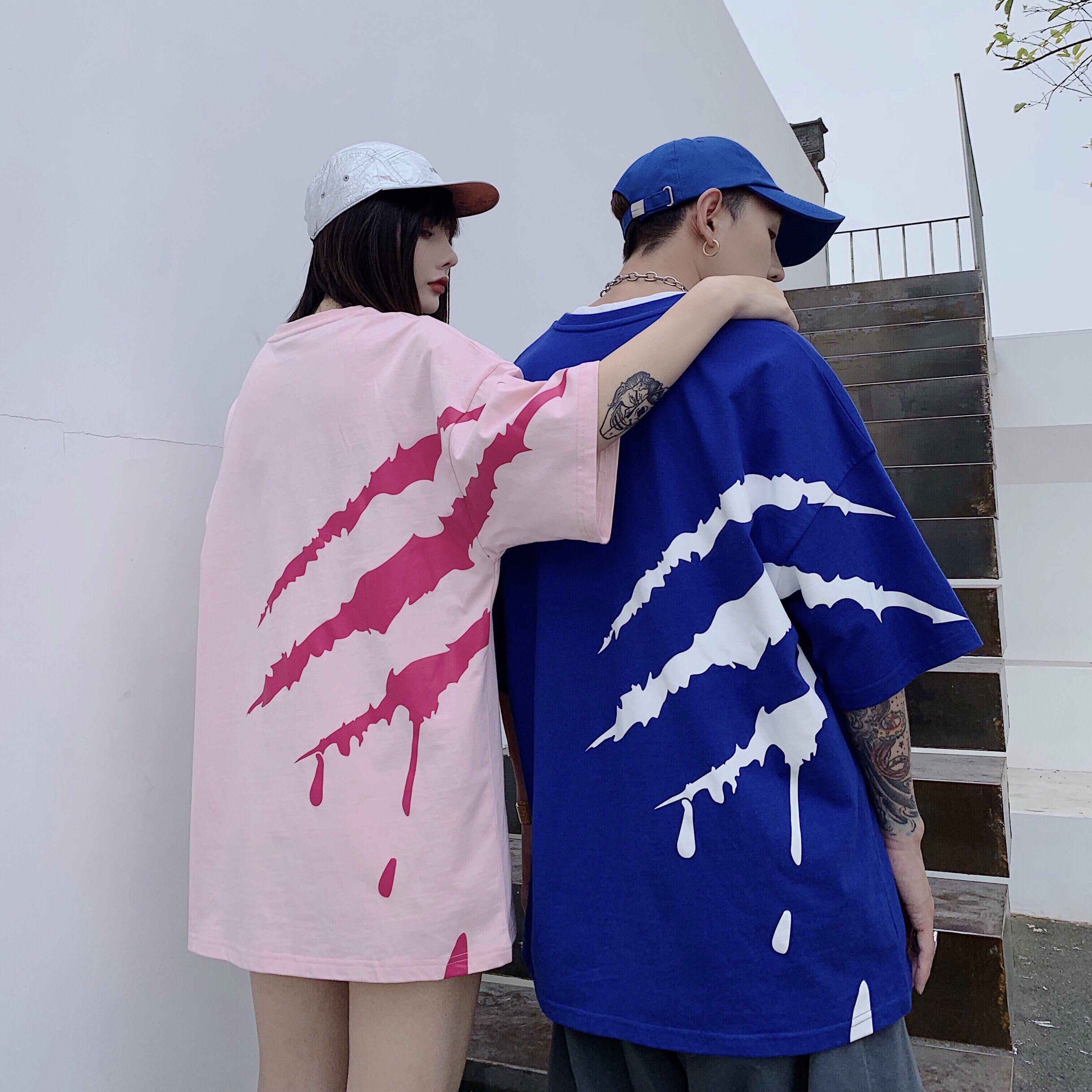 WJM潮社 SuaMoment 血爪抓痕侧边大logo短袖T恤男女情侣国潮牌Tee