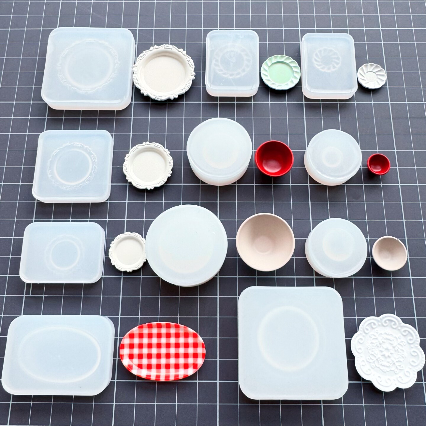微缩食玩diy仿真餐具模型迷你复古花边盘子碗uv胶滴胶用硅胶模具