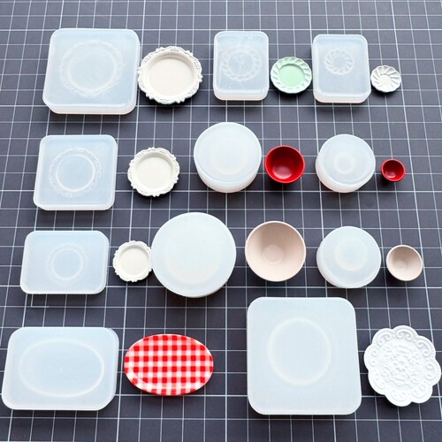 微缩食玩diy仿真餐具模型迷你复古花边盘子碗uv胶滴胶用硅胶模具