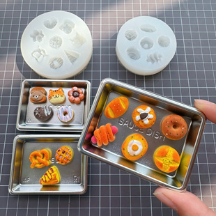 微缩食玩甜品蛋糕甜甜圈吐司面包水果派热狗肠蝴蝶酥粘土硅胶模具