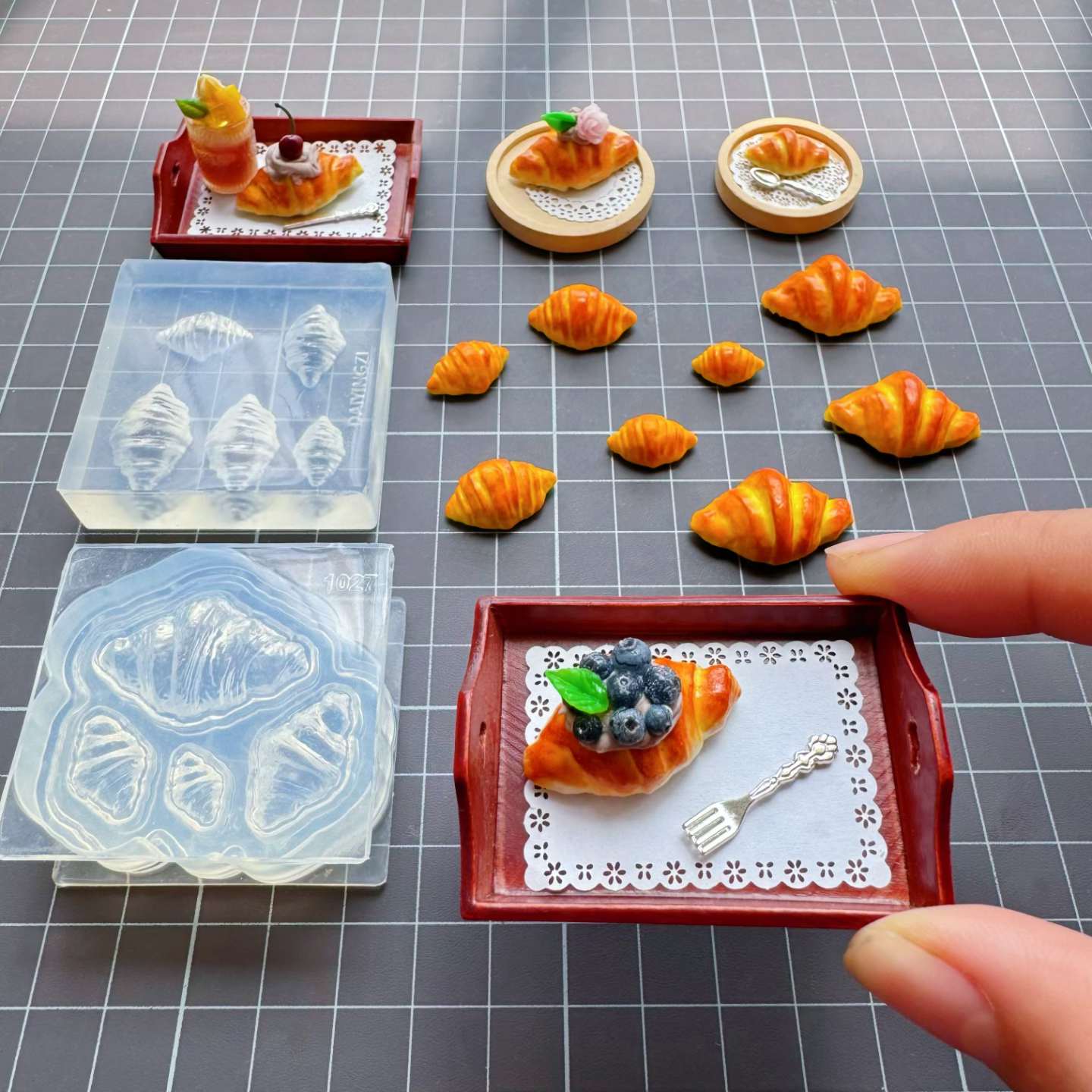迷你可颂牛角面包粘土软陶uv胶滴胶diy手工制作微缩食玩硅胶模具