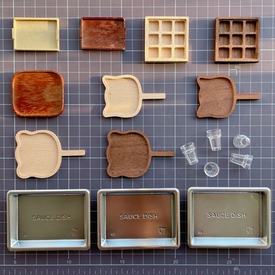 迷你食玩微缩仿真餐具手柄托盘和果子9宫格点心寿司盒饮料奶茶杯