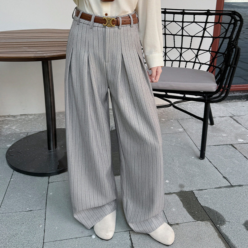 老钱风条纹高腰显瘦直筒西装裤