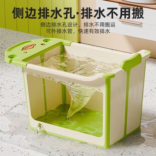 儿童泡澡桶宝宝洗澡桶家用大号折叠浴桶可坐6到12岁浴盆加厚超厚