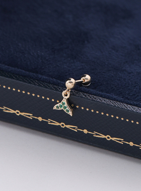 JINJEWELRY纯14K黄金绿色鲸鱼尾拧螺丝耳骨钉耳饰女款时尚精致