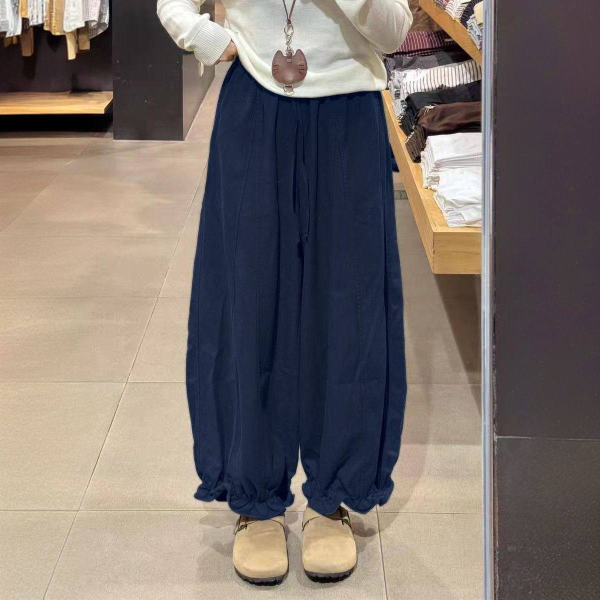 蓝色灯笼裤女2025新款春秋