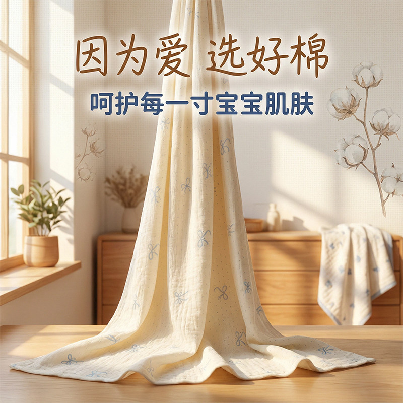 全棉双层纱母婴A类手工DIY婴儿包被浴巾亲肤纯棉透气尿布卡通布头