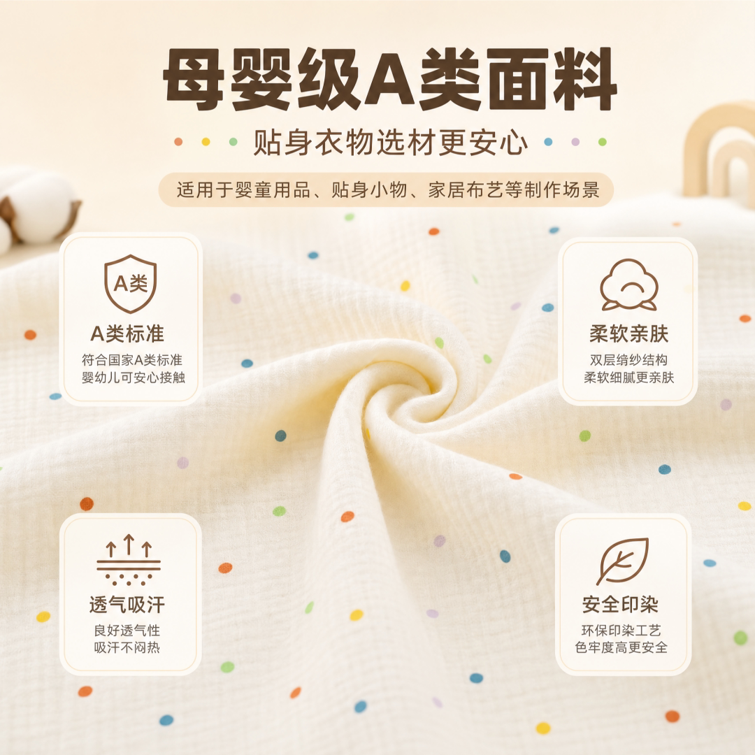 A类全棉双层皱纱印花布双层纱布料手工DIY口水巾睡衣母婴亲肤透气
