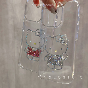 YOLO 创意高级轻奢水钻kitty猫16promax手机壳ins风iPhone17Pro新款保护套15卡通凯蒂猫透明可爱blingbling14