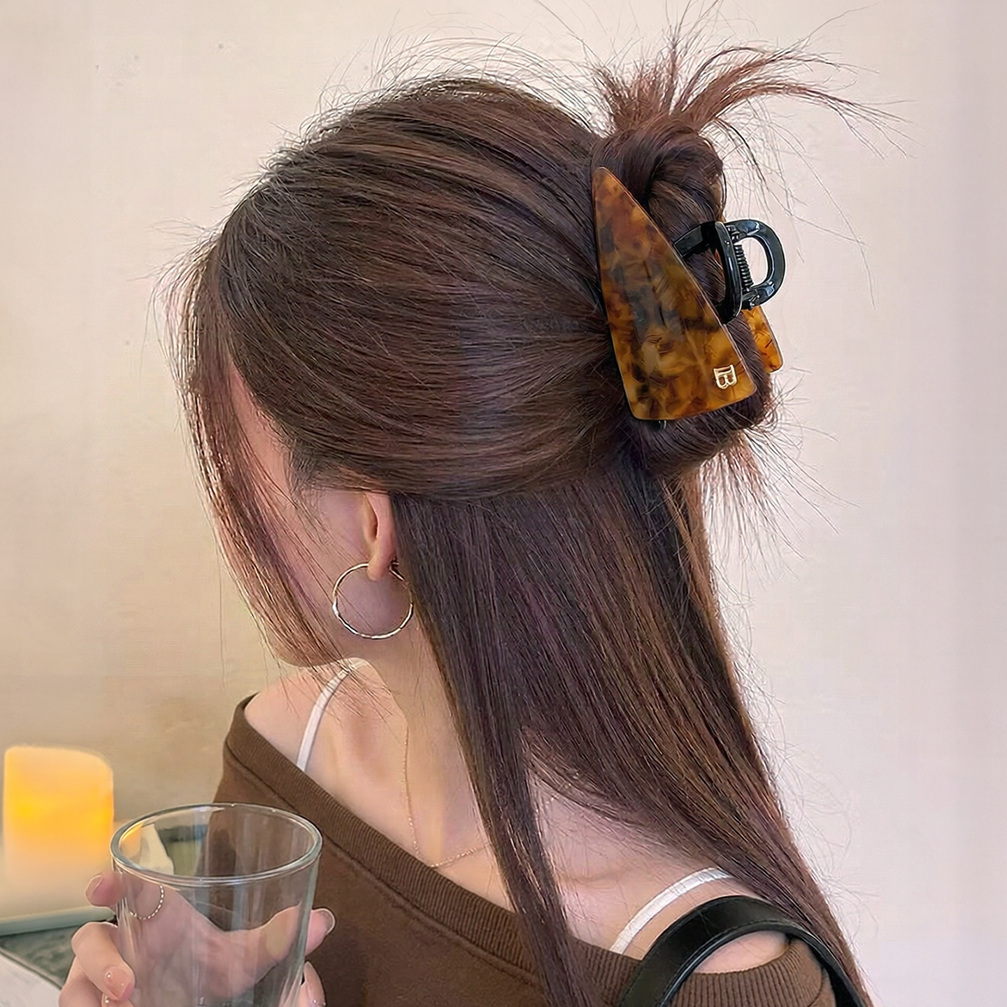 2026新款醋酸韩系三角咖色豹纹抓夹高级感大号亚克力发夹显脸小