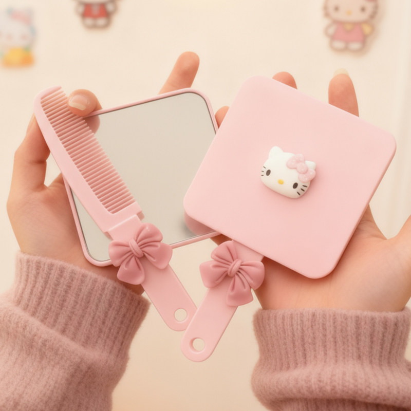 新款kitty猫套装梳子可爱学生宿舍镂空高颜值蓬松耐用镜梳四件套