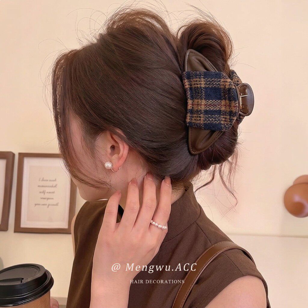 韩系格子抓夹发夹女后脑勺2026新款高级感鲨鱼夹气质发卡夹子头饰