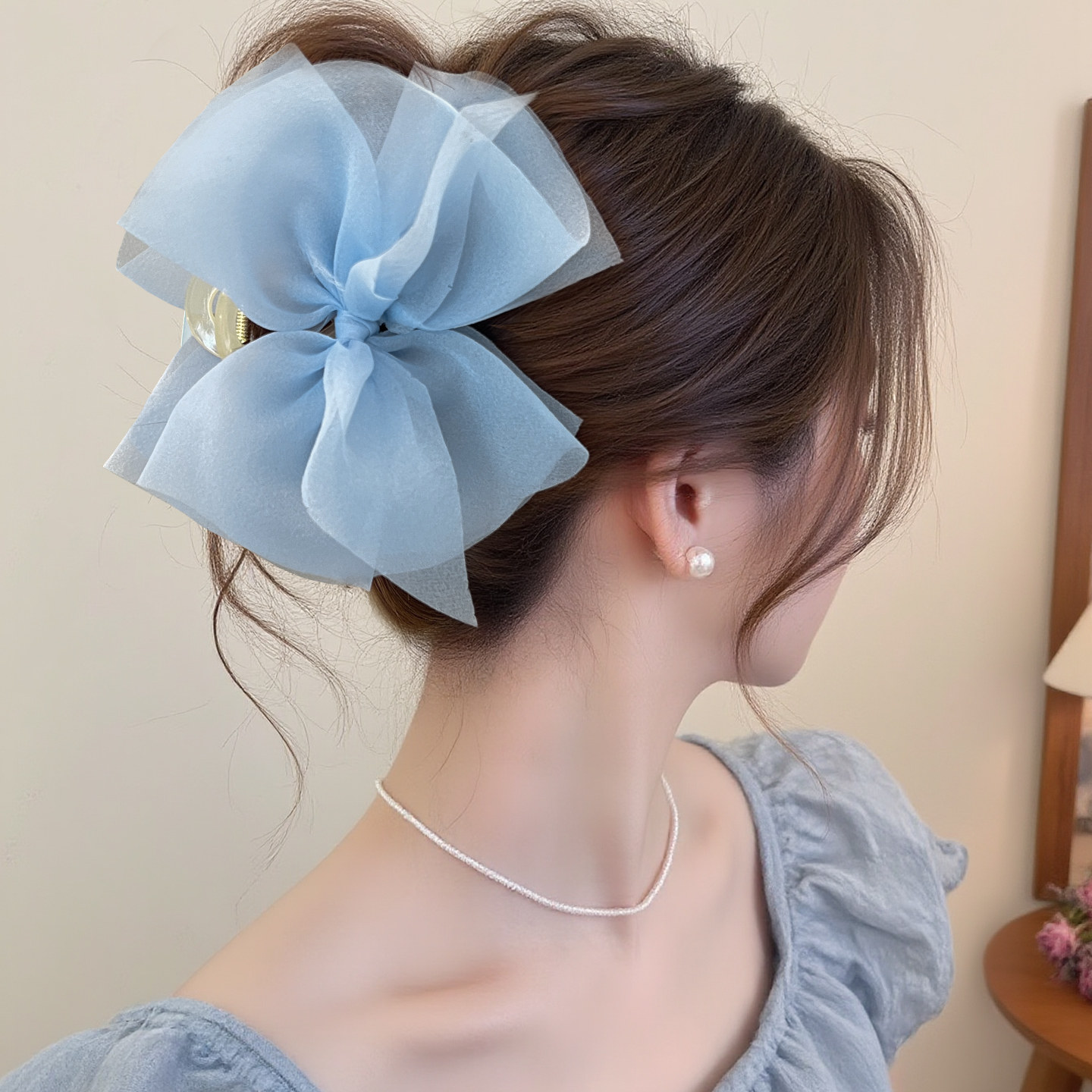 蓝色网纱蝴蝶结抓夹女2025新款大号后脑勺高级感鲨鱼夹子发饰头饰,饰品/流行首饰/时尚饰品新,发饰,淘宝优惠券,粉丝福利购,淘宝优惠卷