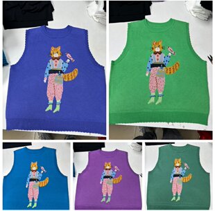 日系甜美单件春秋季新款猫咪兔子提花纯棉针织背心复古可爱保暖