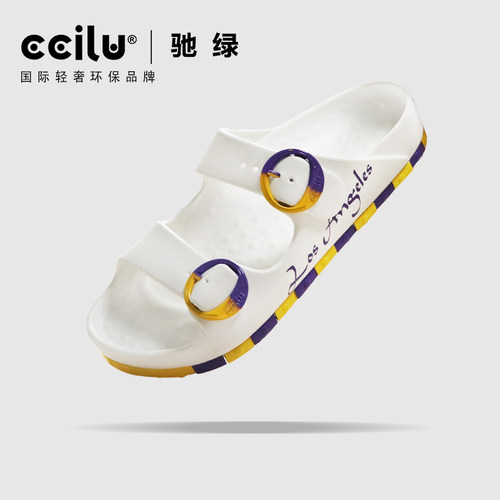 ccilu驰绿洛杉矶魔方棋盘格拖鞋男勃肯鞋外穿防滑运动厚底凉鞋女