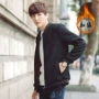 2019 áo khoác nam mùa thu và mùa đông quần áo nam cộng với nhung ấm áp thời trang giản dị màu rắn cổ áo bóng chày nam áo khoác học sinh - Bộ đồ do ngu