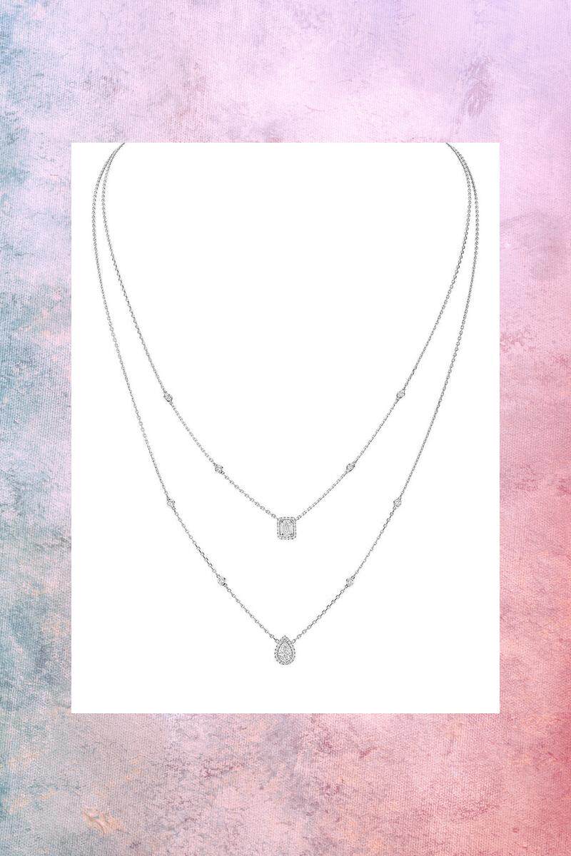 messika 女子代购专柜正品流行时尚双圈18k白金吊坠项链 06506-wg