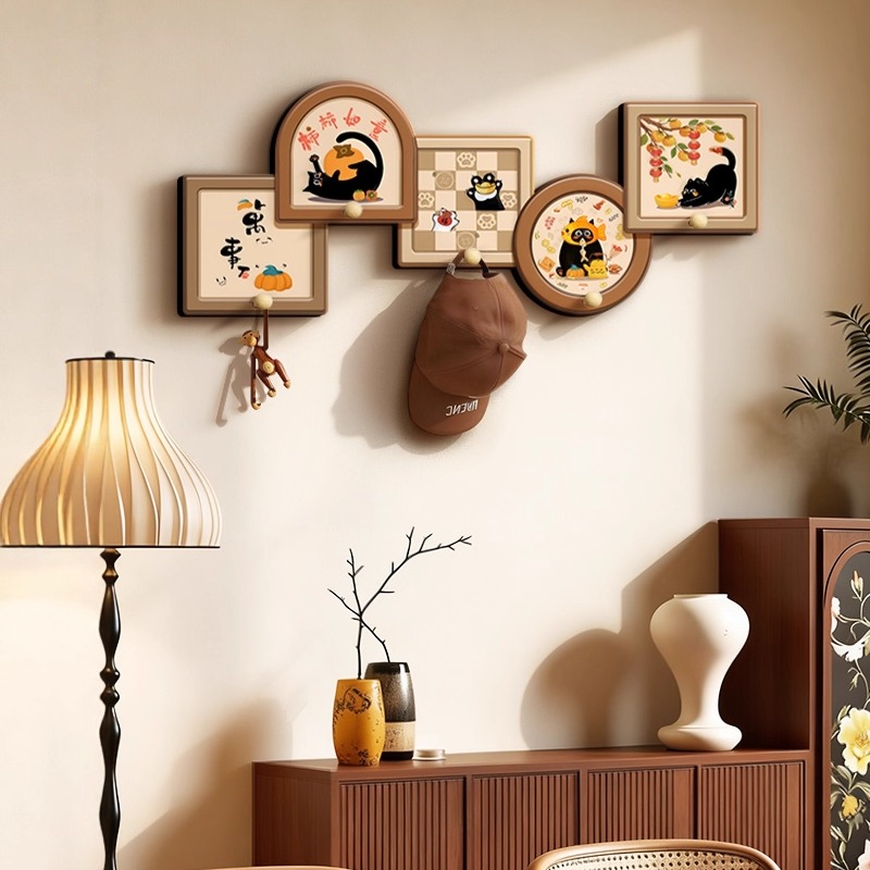 中古风洞洞板置物架门后挂衣架