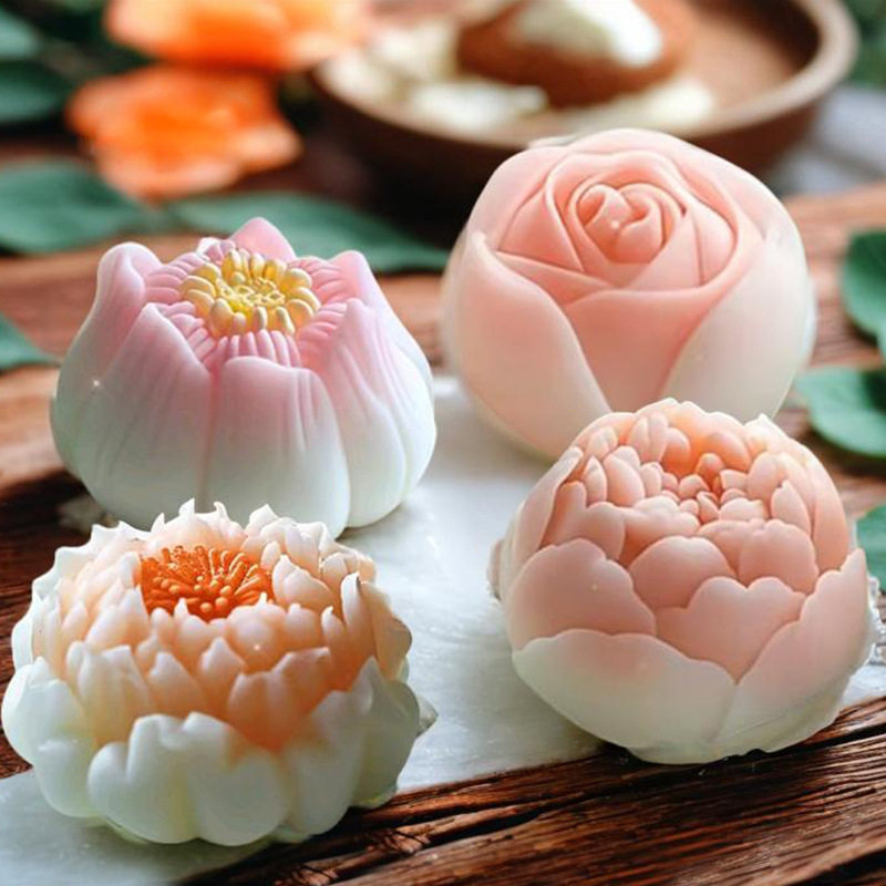 国风牡丹莲花慕斯布丁硅胶模酒店冷菜玫瑰芙蓉花绿豆糕点菓子磨具