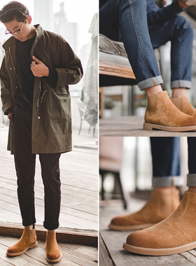 趋势Setter !没有挑剔的匹配！切尔西靴男士英式风格高帮靴麂皮雪